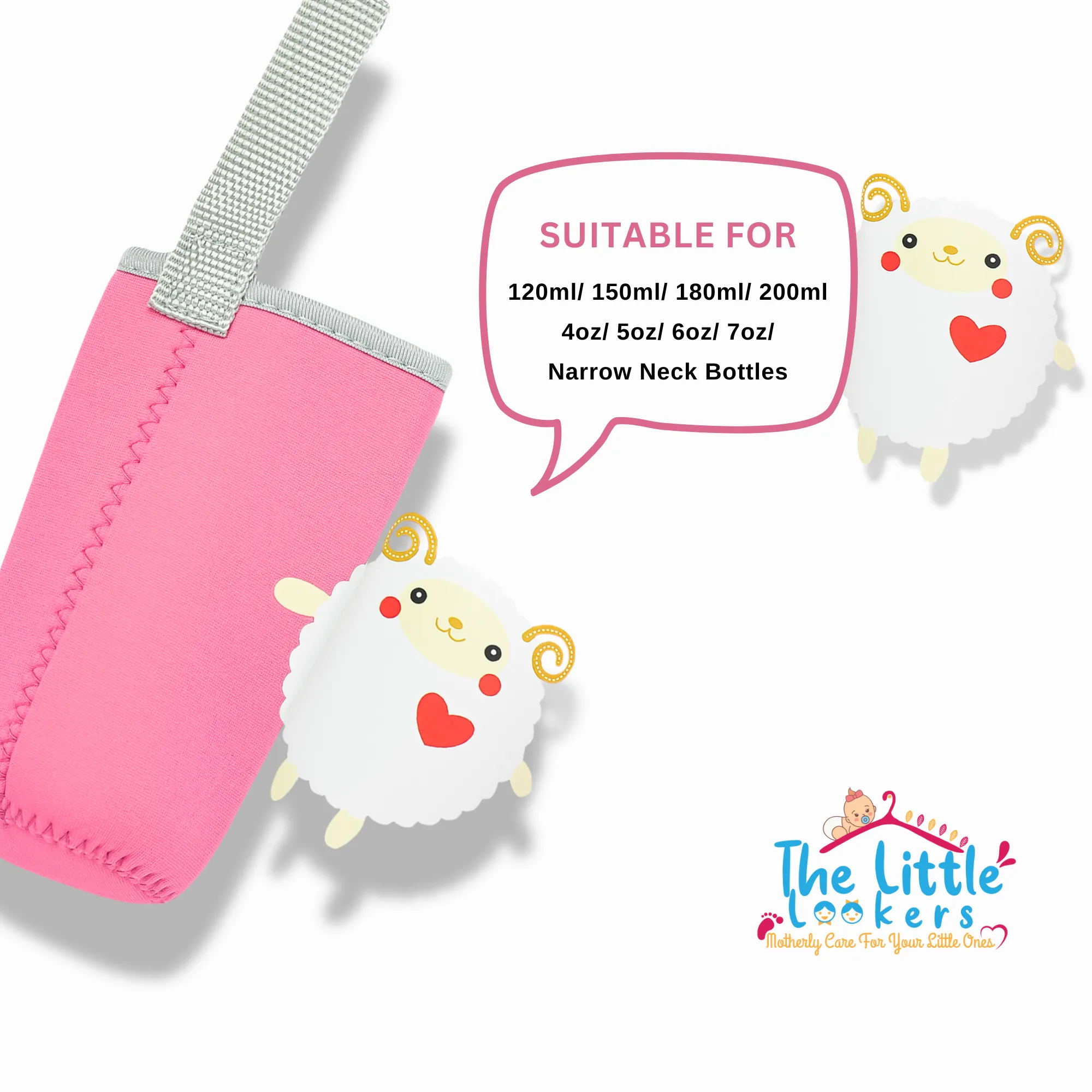 THE LITTLE LOOKERS Cute Animated Patterned Soft Stretchable Baby Feeding Bottle Cover with Easy to Hold Strap for 120ml, 150ml, 240ml