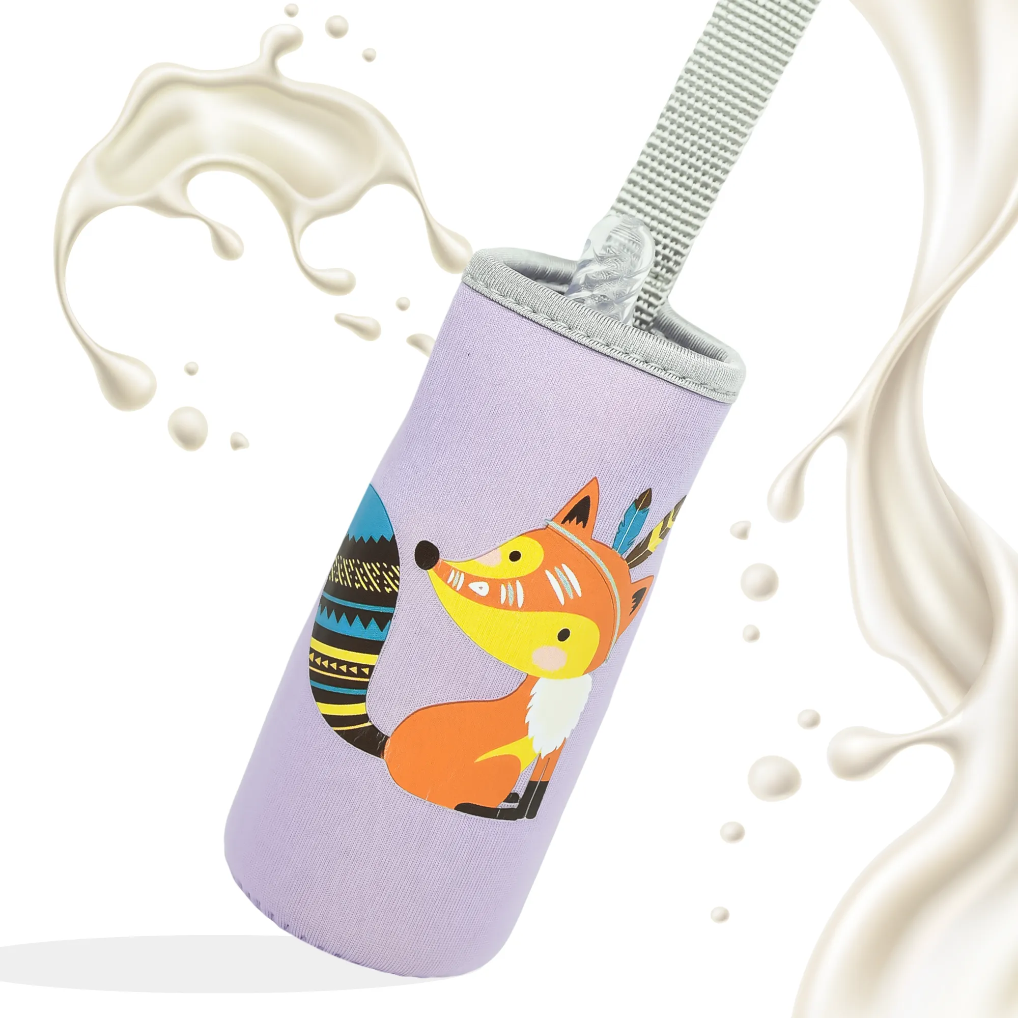 THE LITTLE LOOKERS Cute Animated Patterned Soft Stretchable Baby Feeding Bottle Cover with Easy to Hold Strap for 120ml, 150ml, 240ml