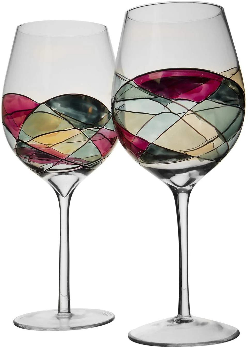 The Wine Savant Beautiful Hand Painted Wine Glasses Set of 2