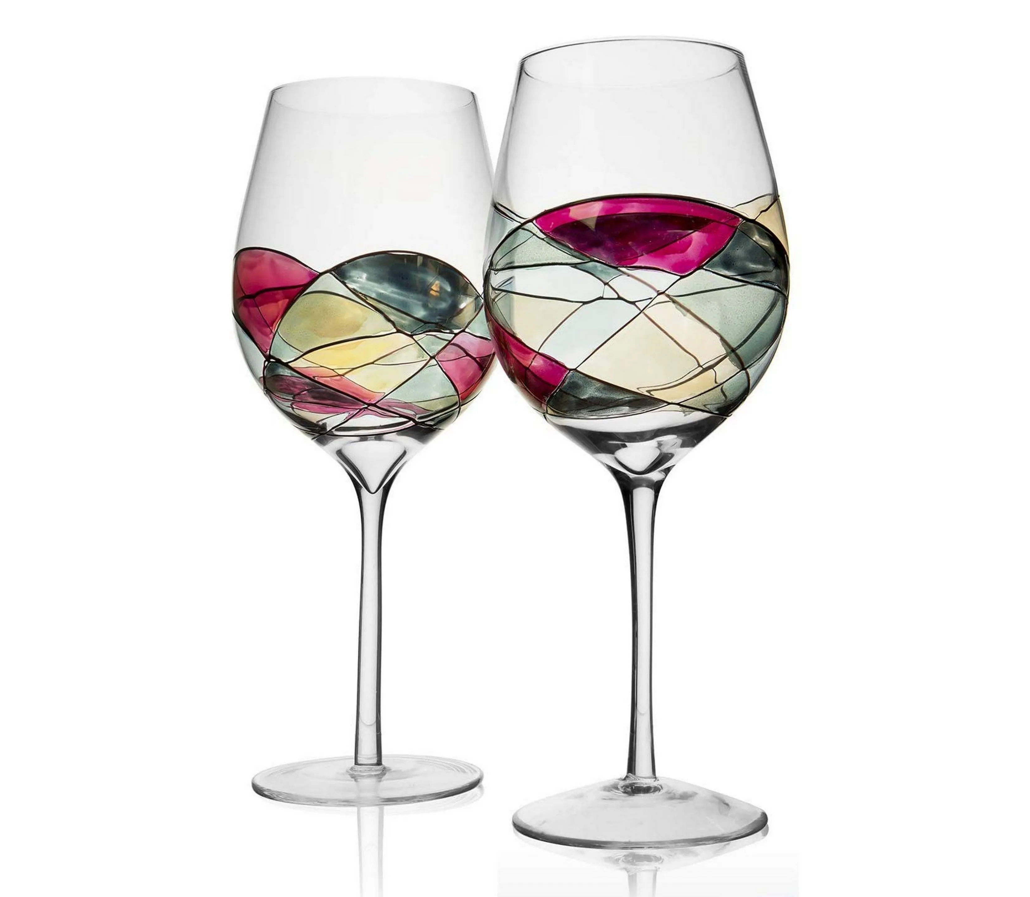 The Wine Savant Beautiful Hand Painted Wine Glasses Set of 2