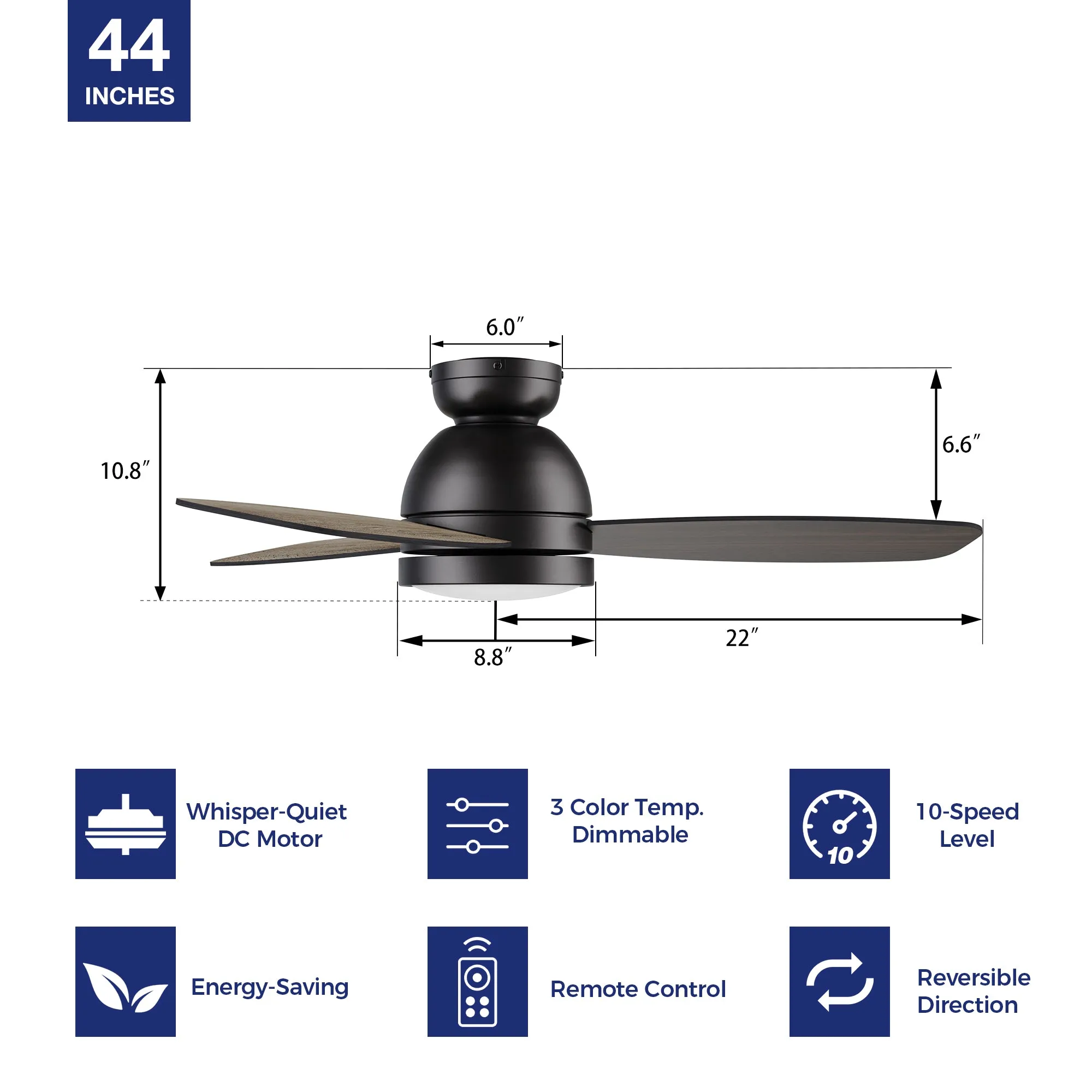 Thibault Flush Mount Ceiling Fan with LED Light and Remote 44 inch