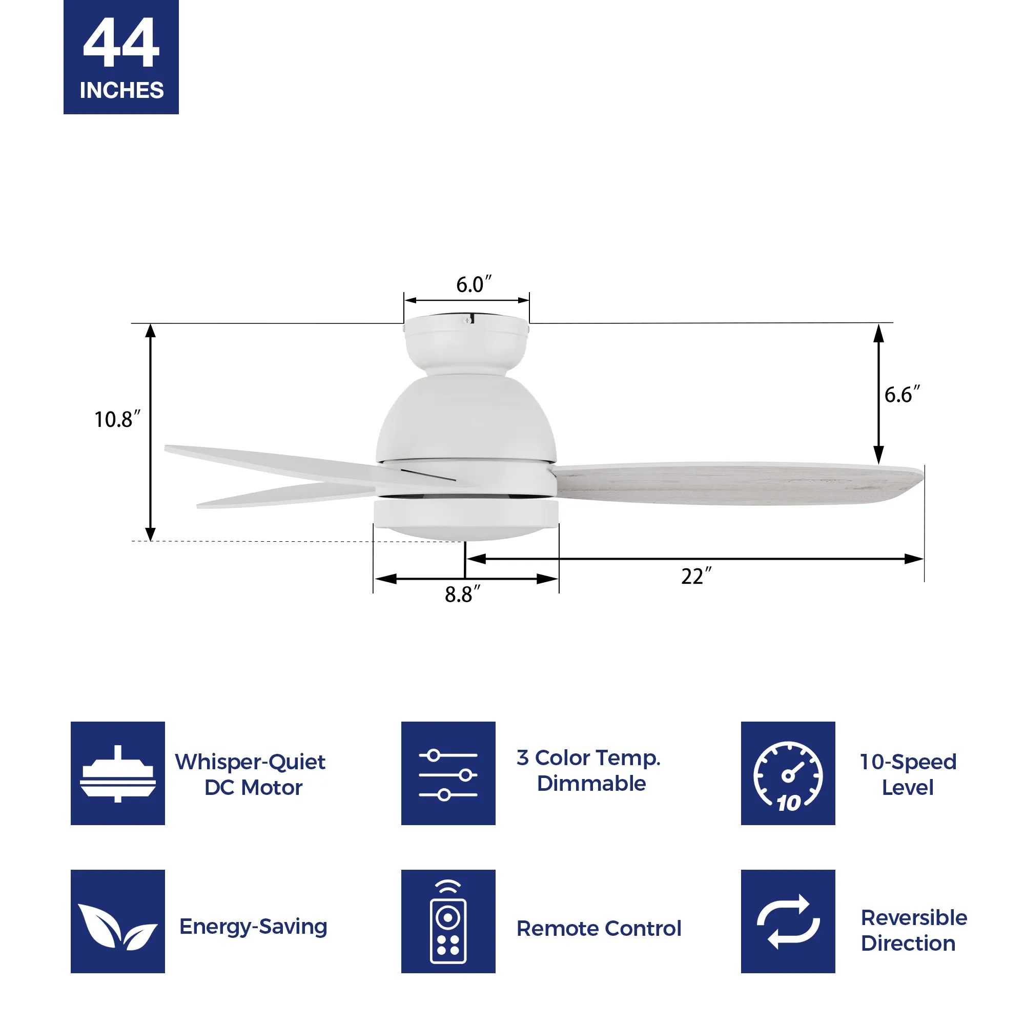 Thibault Flush Mount Ceiling Fan with LED Light and Remote 44 inch