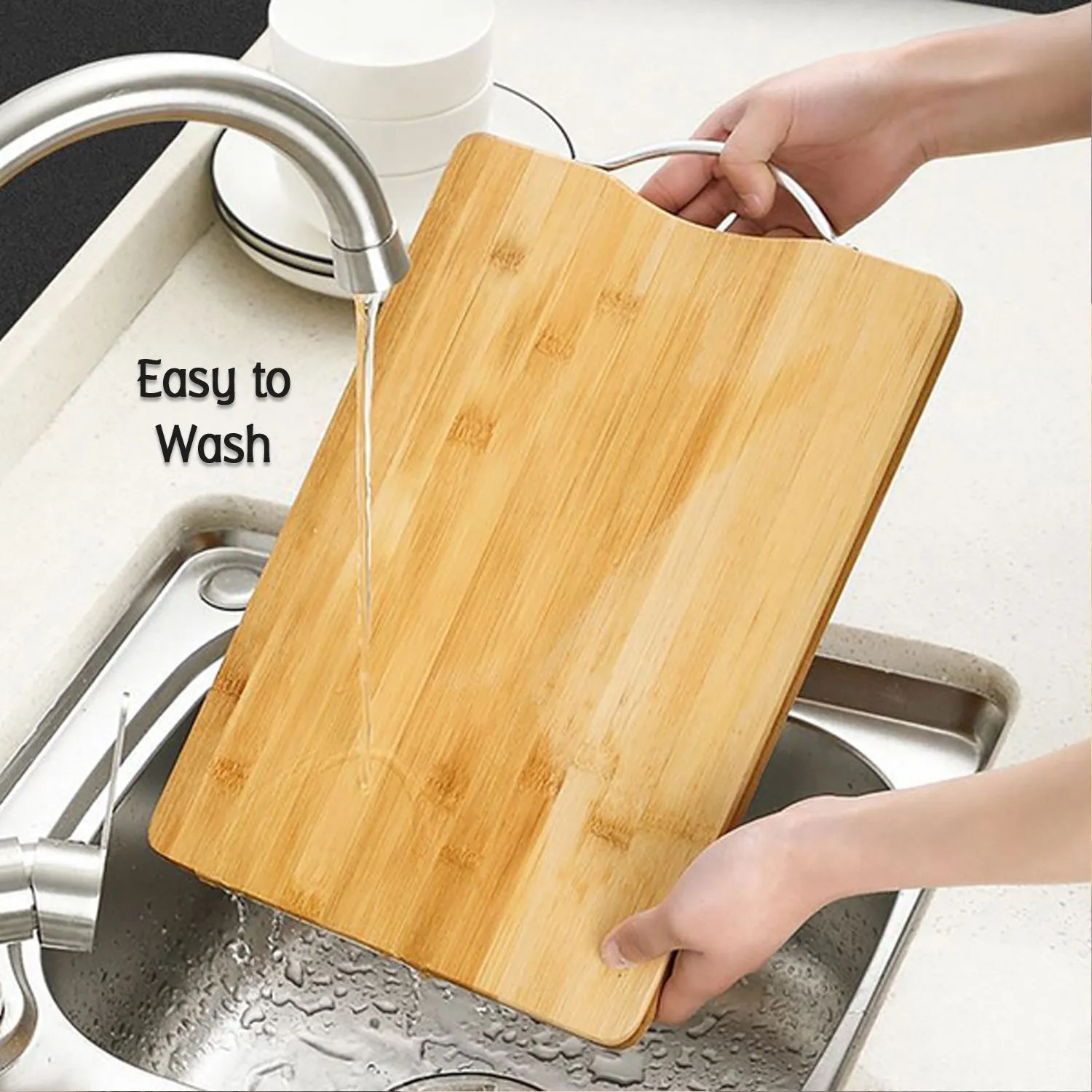 Thick Wooden Bamboo Kitchen Chopping Cutting Slicing Board with Holder for Fruits Vegetables Meat