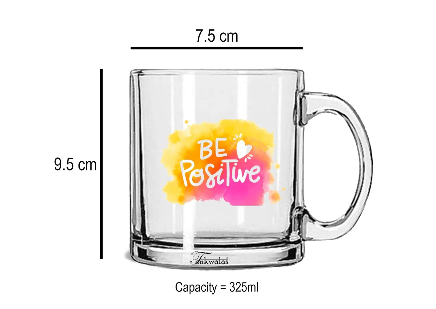 TRANSPARENT PRINTED GLASS COFFEE/TEA MUG 325ML - PACK OF 1