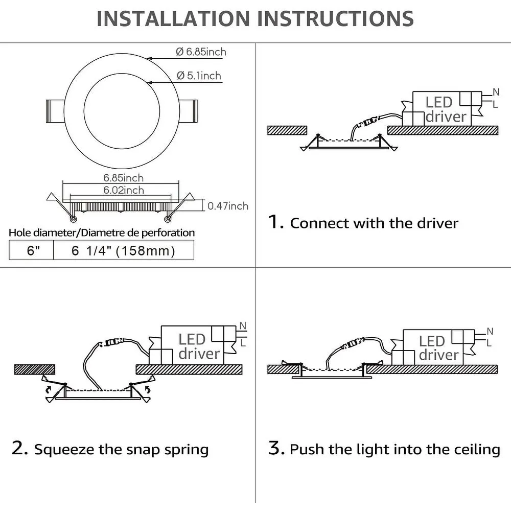 Ultra Slim 6 in. Canless Down Light, CCT Selectable, 1000 Lumens, Dimmable