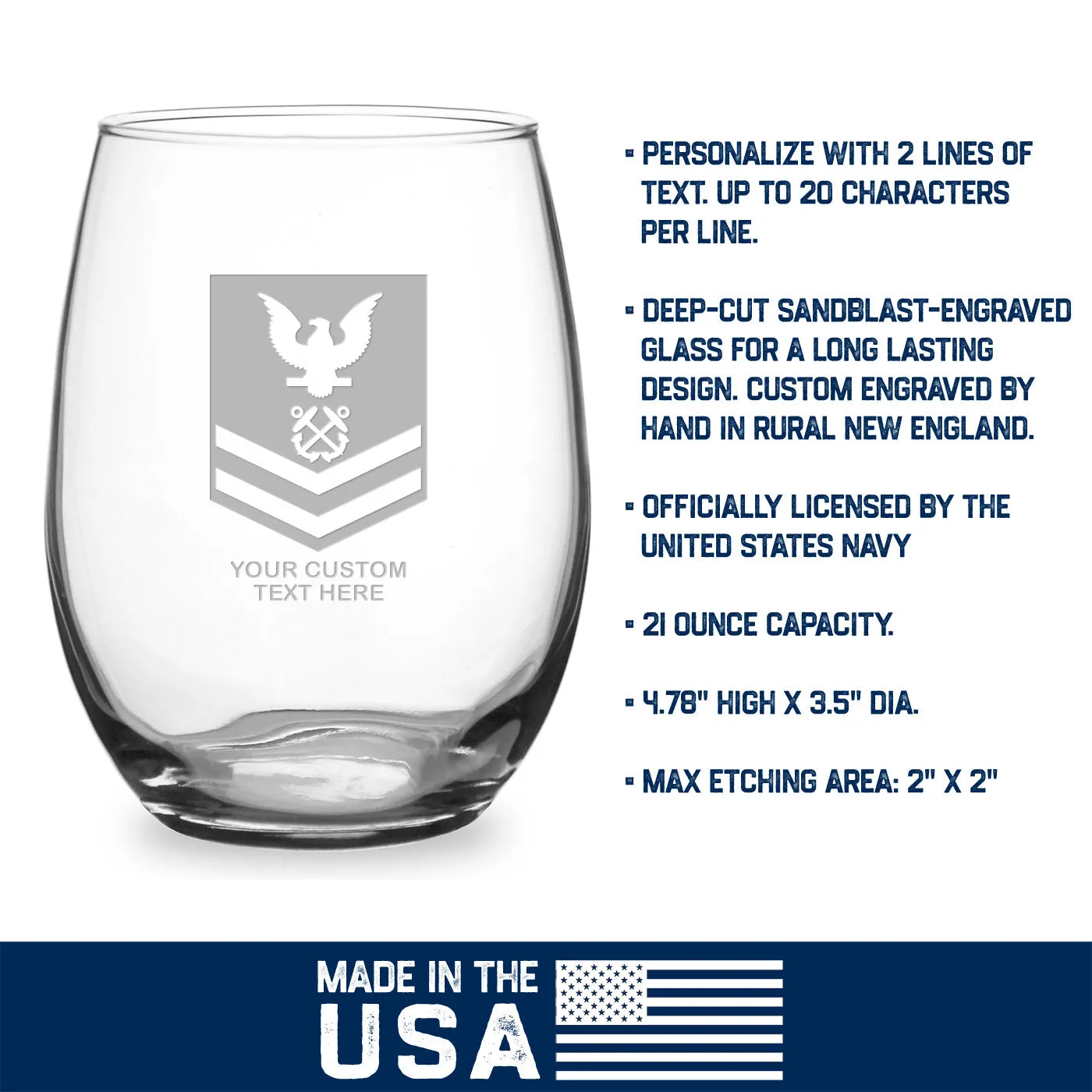 US Navy 'Build Your Glass' Personalized 21 oz Stemless Wine Glass