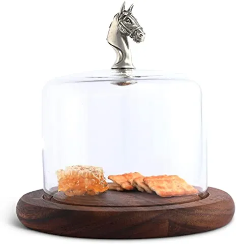 Vagabond House Equestrian Horse Glass Covered Cheese Wood Board  6.5"