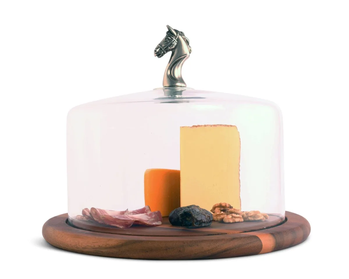 Vagabond House Equestrian Horse Glass Covered Cheese Wood Board  6.5"