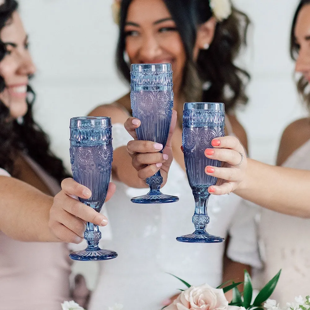 VINTAGE INSPIRED PRESSED GLASS FLUTE IN BLUE