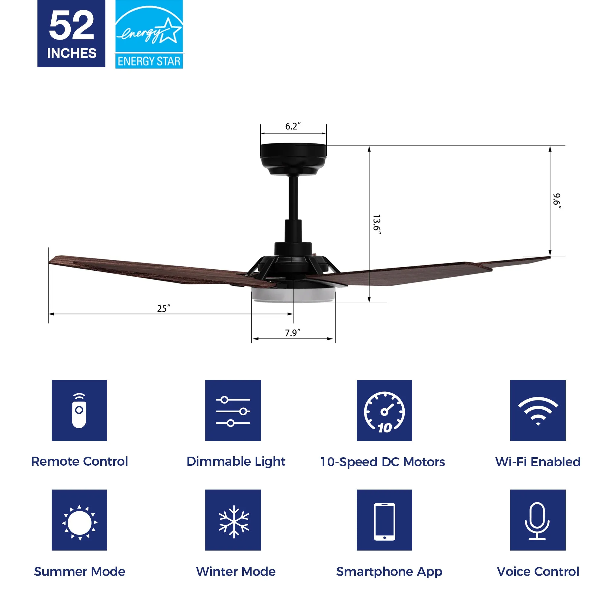 Voyager Outdoor Smart Ceiling Fan with Dimmable LED Light Remote 52"