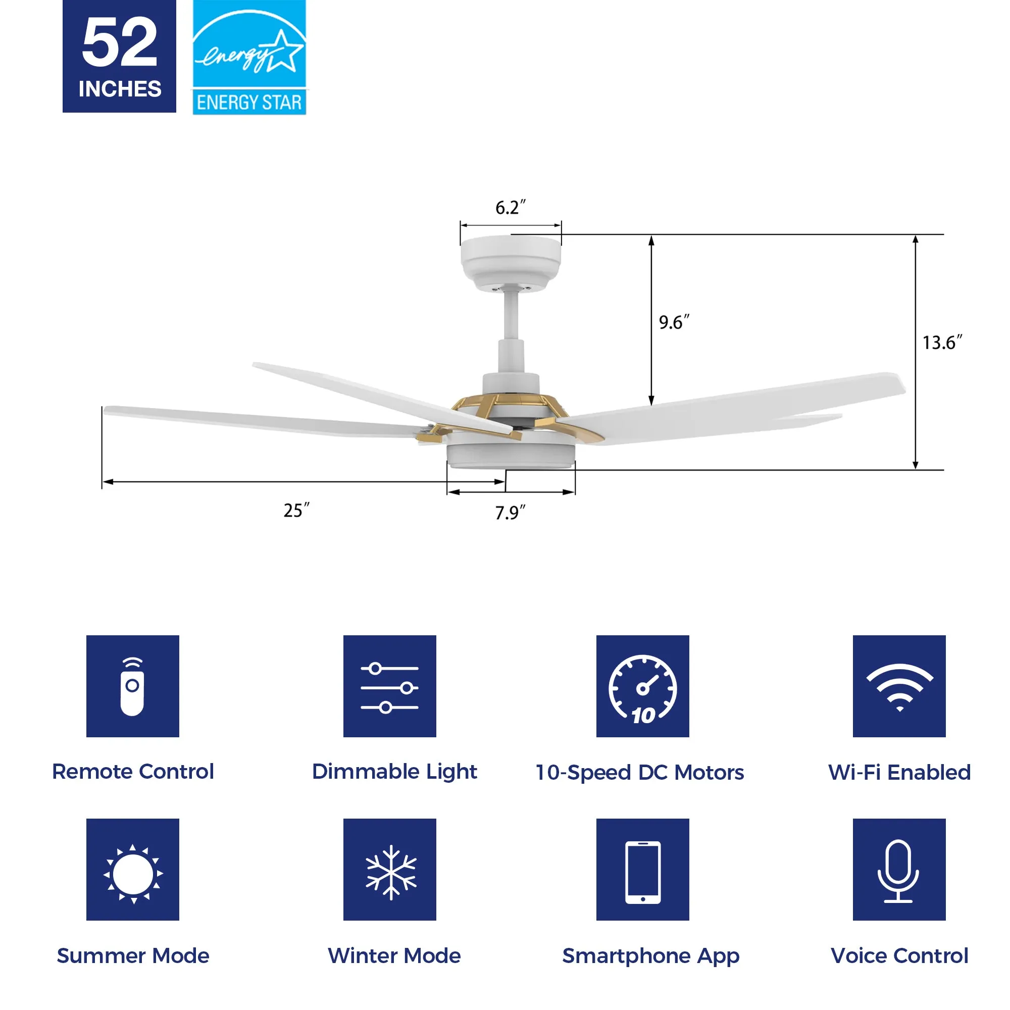 Voyager Outdoor Smart Ceiling Fan with Dimmable LED Light Remote 52"