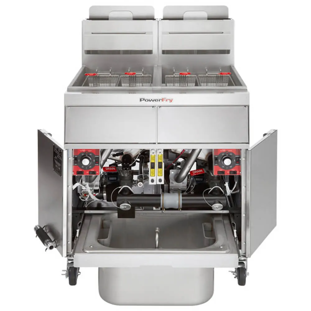 Vulcan 2TR45AF-2 PowerFry3 Liquid Propane 90-100 lb. 2 Unit Fryer System with Solid State Analog Controls and KleenScreen Filtration - 140 000 BTU