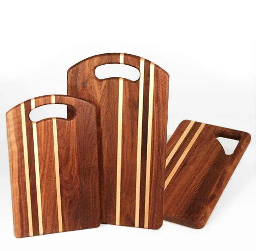 Walnut cutting boards with birch stripes