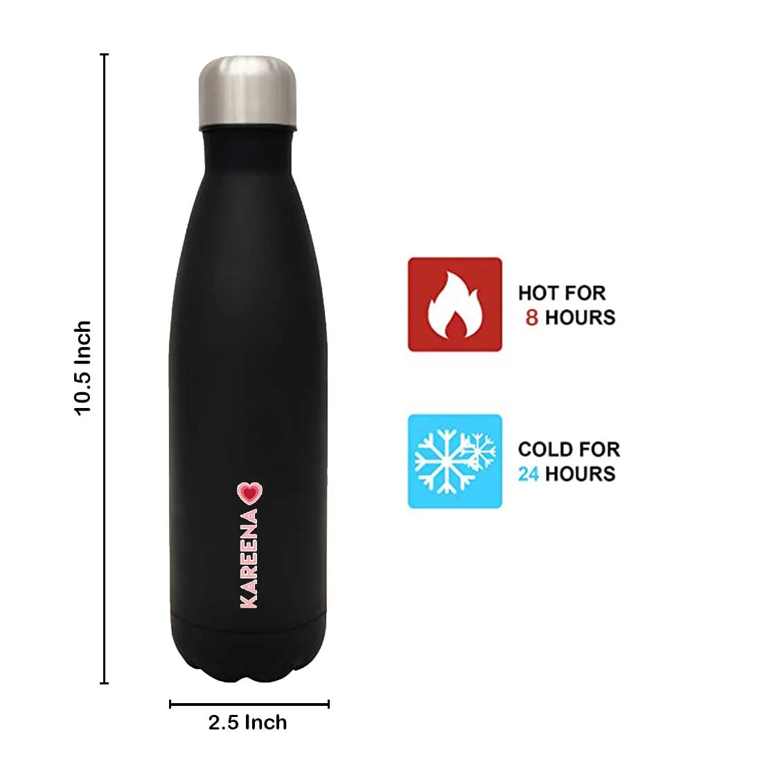 Water Bottle with Name Printed - Stainless Steel Insulated Water Bottles 500ml