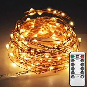 XERGY 33ft 100 LED Copper Wire Fairy String Lights 8 Modes USB Powered with Remote Control for Christmas Party Decoration-Warm White (Pack of 1)