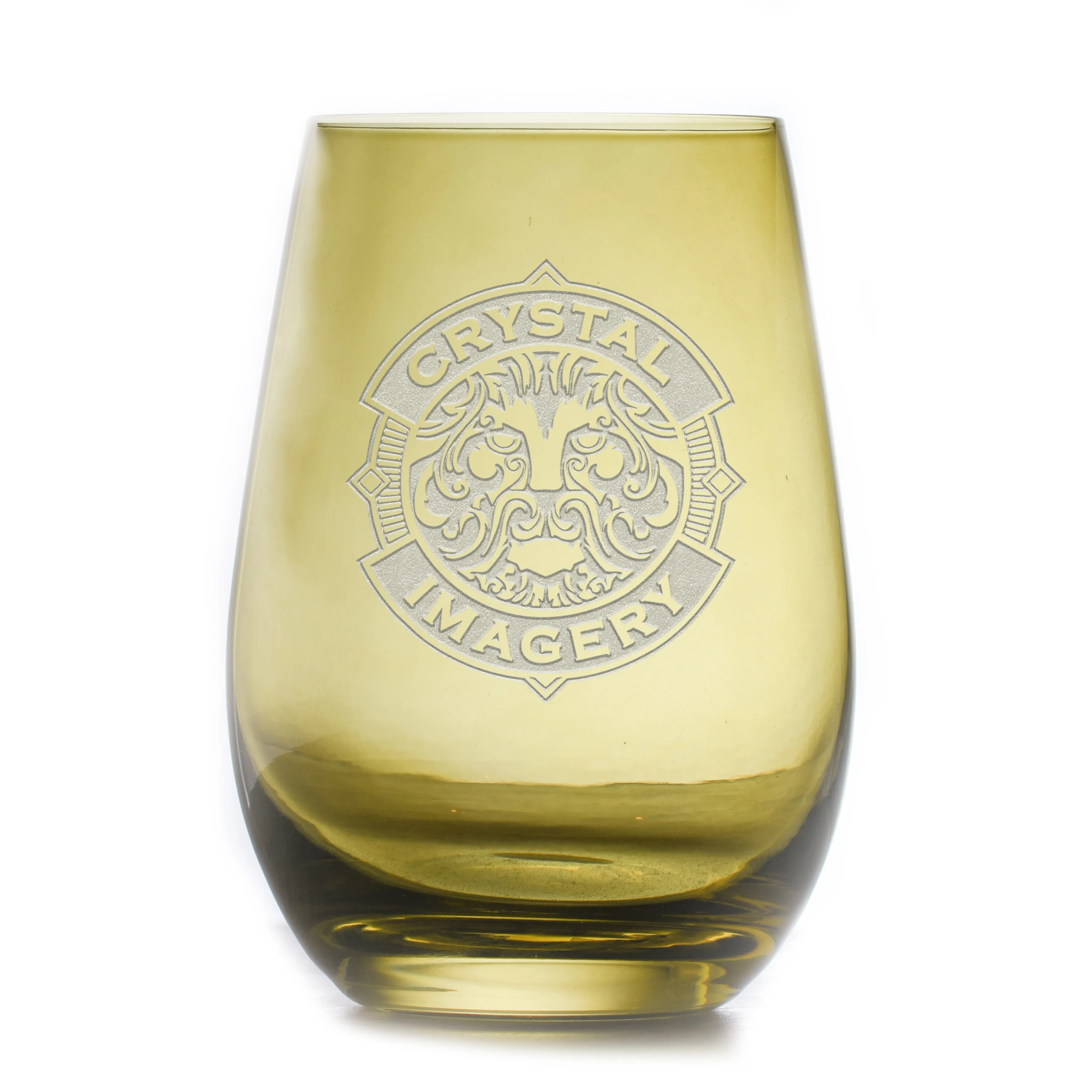 Your Logo Engraved Green Stemless Wine Glass by Crystal Imagery